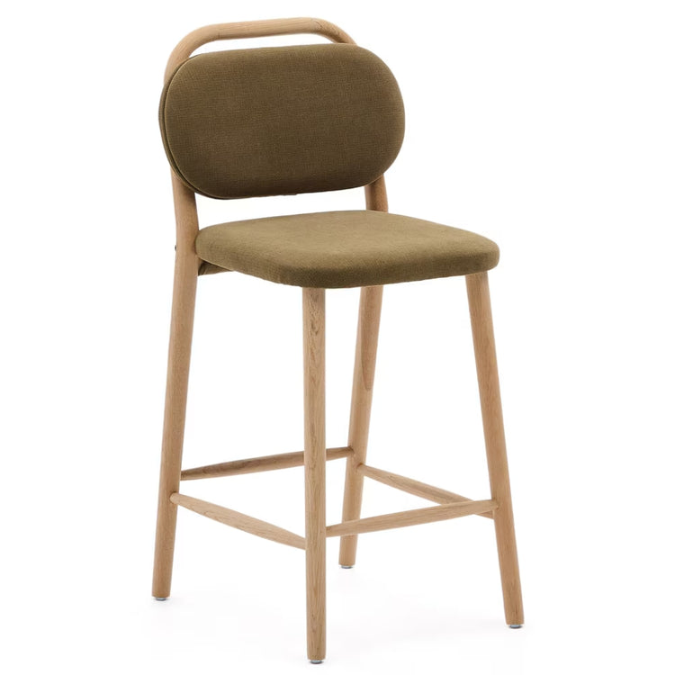 Rumi Fabric Kitchen Bar Stool in Oak/Green