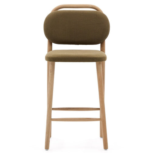 Rumi Fabric Kitchen Bar Stool in Oak/Green