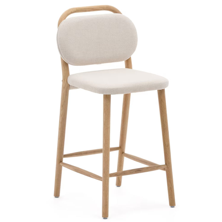 Rumi Fabric Kitchen Bar Stool in Oak/Beige
