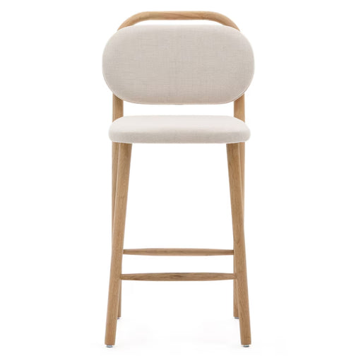 Rumi Fabric Kitchen Bar Stool in Oak/Beige