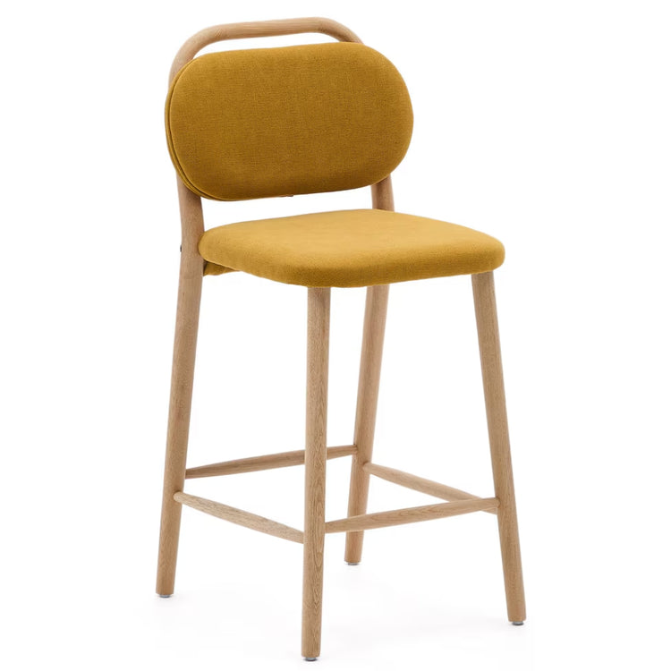 Rumi Fabric Kitchen Bar Stool in Oak/Mustard