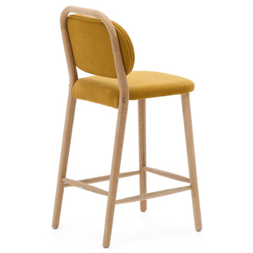 Rumi Fabric Kitchen Bar Stool in Oak/Mustard