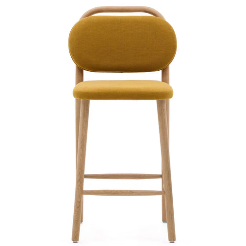Rumi Fabric Kitchen Bar Stool in Oak/Mustard