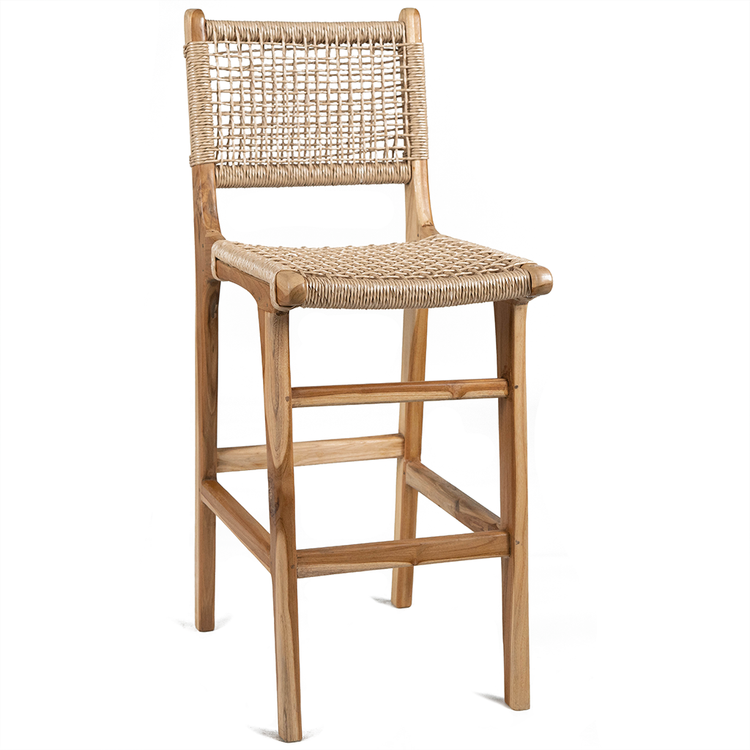 Johansen Rope High Back Bar Stool in Teak/Natural