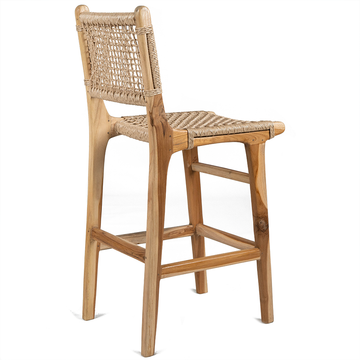 Johansen Rope High Back Bar Stool in Teak/Natural